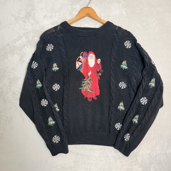 VTG 90s Woolrich Women's Christmas Sweater Santa Claus Large Oversized Slouchy - Picture 1 of 9